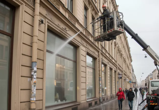 Мытье стекол с автовышки