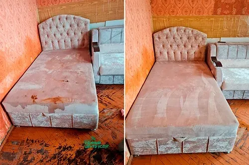химчистка углового дивана до и после