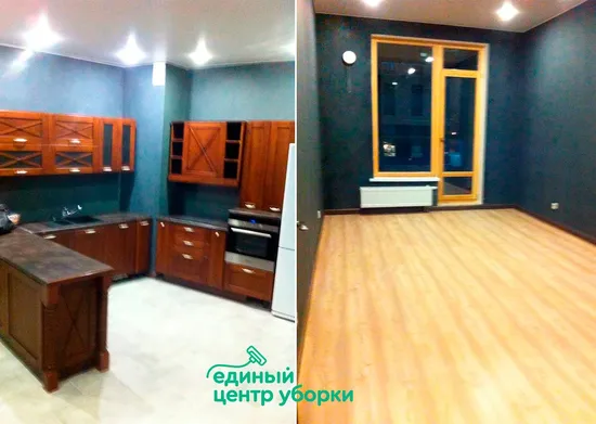 Провели уборку после строя большой квартиры