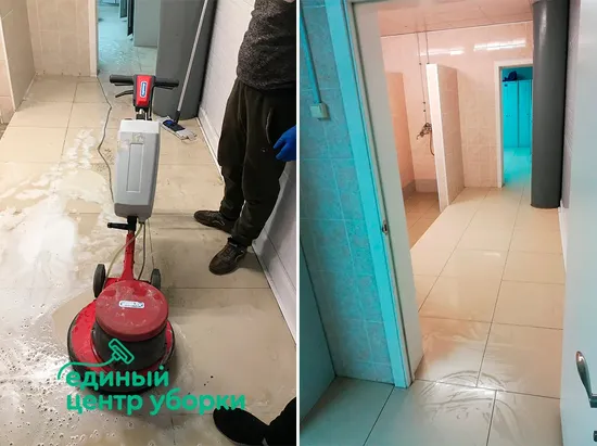 Уборка на складе раздевалок и душа, очистка швов